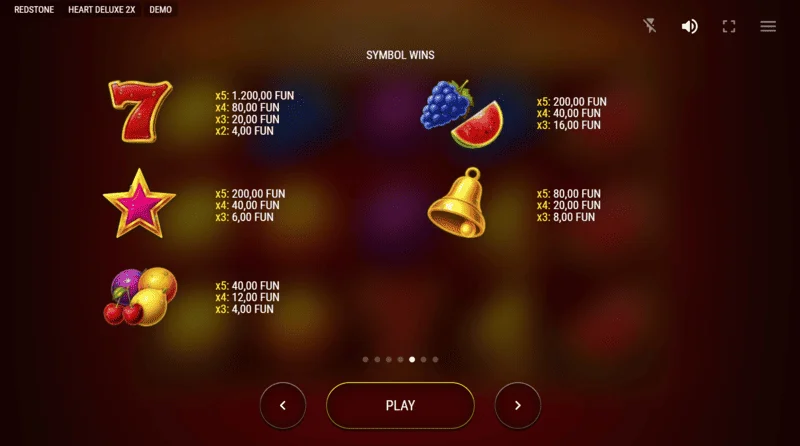 Heart Deluxe 2x – udbetalingstabel med et udvidende wild-hjerte